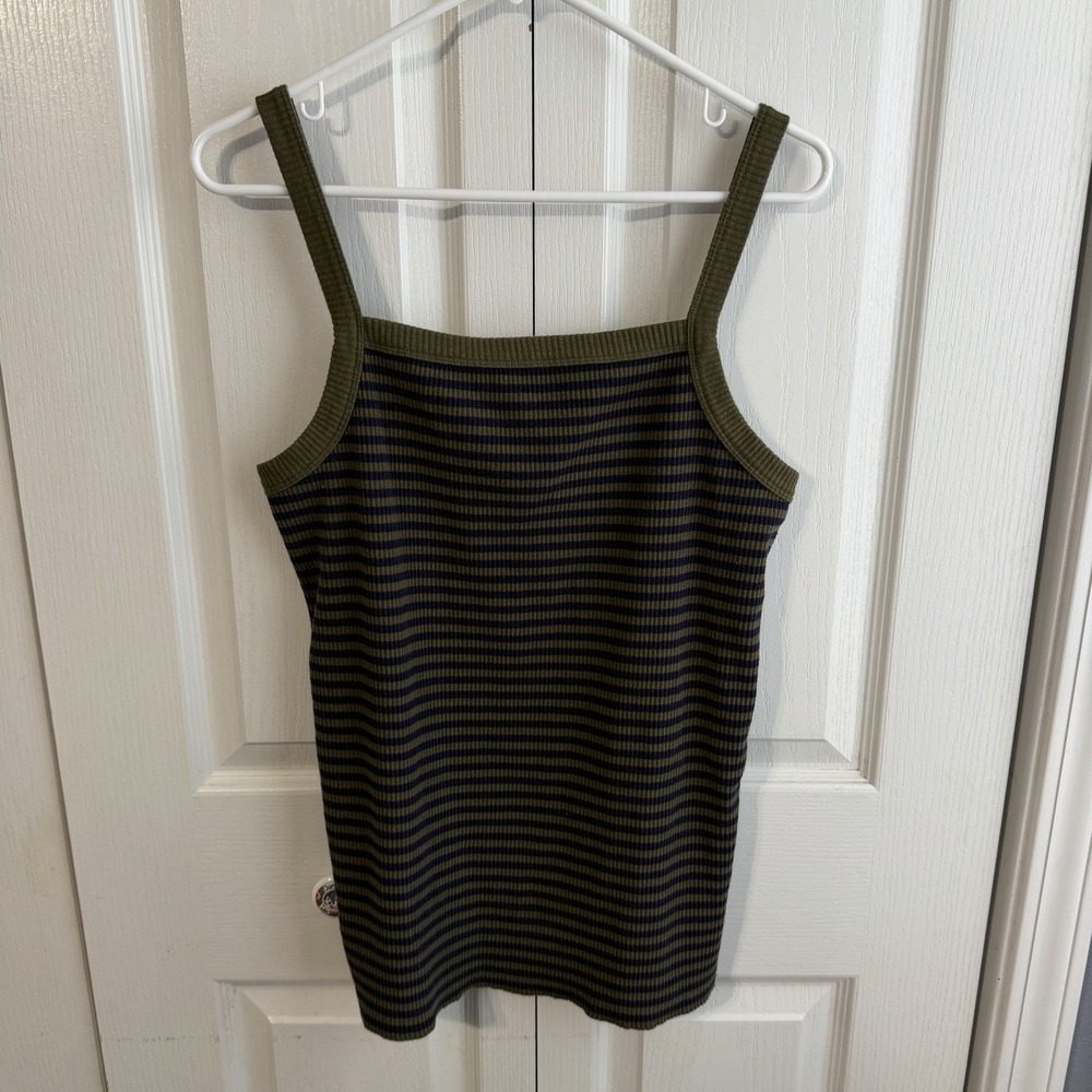Old Navy‎ Slim Fit Green Navy Striped Tank Top Women's Size XL Travel Casual